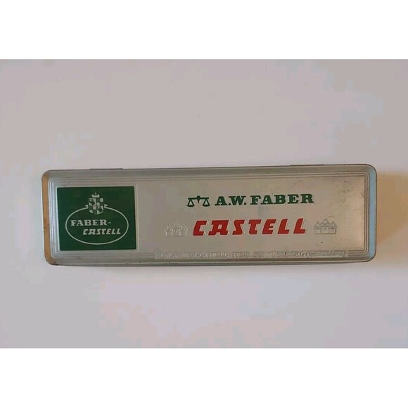 Vintage A.W. Faber Castell Original Tin Box 10 Unsharpened 3H Pencils Germany - Picture 1 of 3